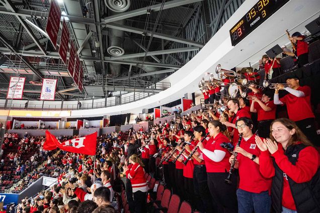 Photo: The BU Pep Band at a recent Terrier Men's Hockey game