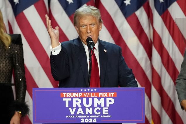 Photo: Donald Trump standing behind a podium at a recent rally