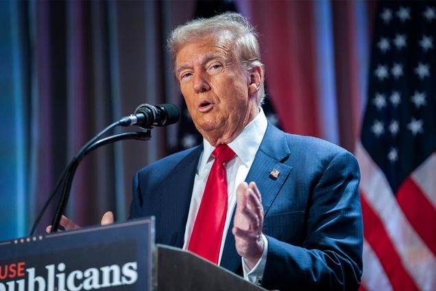 Photo: Donald Trump speaks at a recent gathering for Republicans