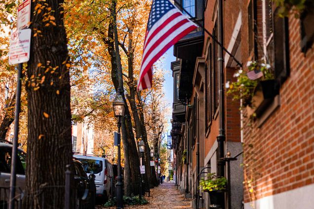 Photo: A brick sidewalk in Boston on a sunny fall day