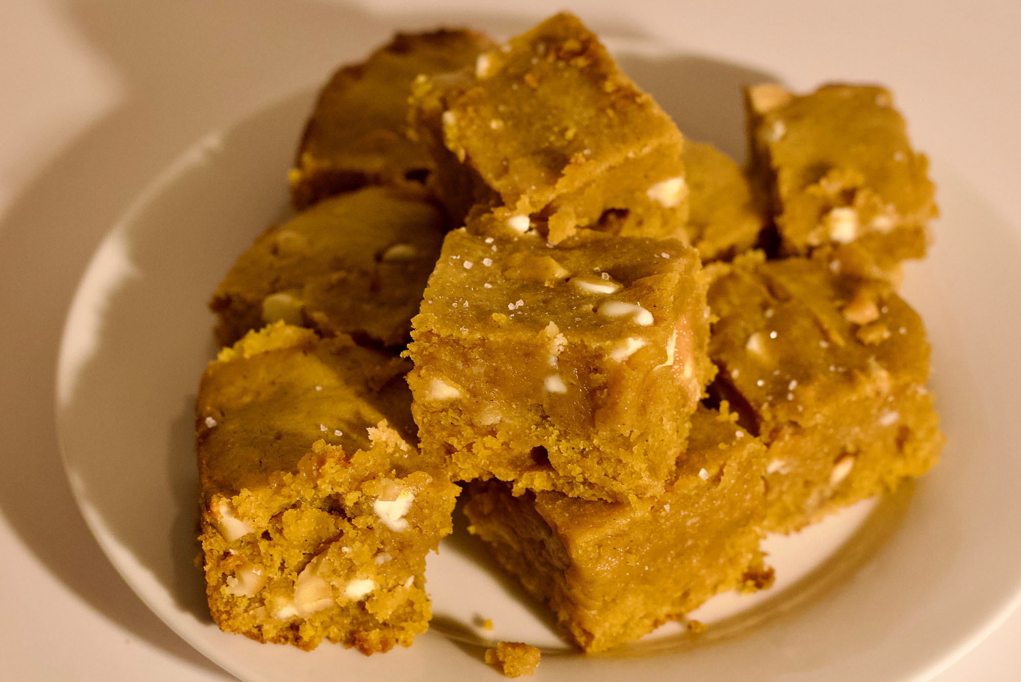 Photo: A plate of pumpkin miso blondies stacked in a pile