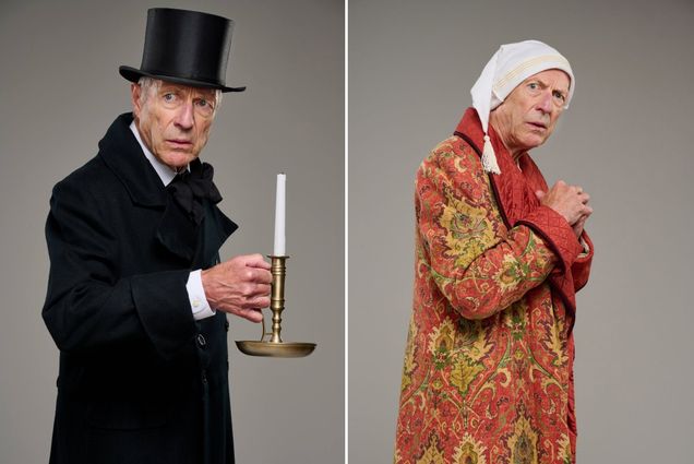 Photo: A combination of two pictures of an actor portraying Ebenezer Scrooge