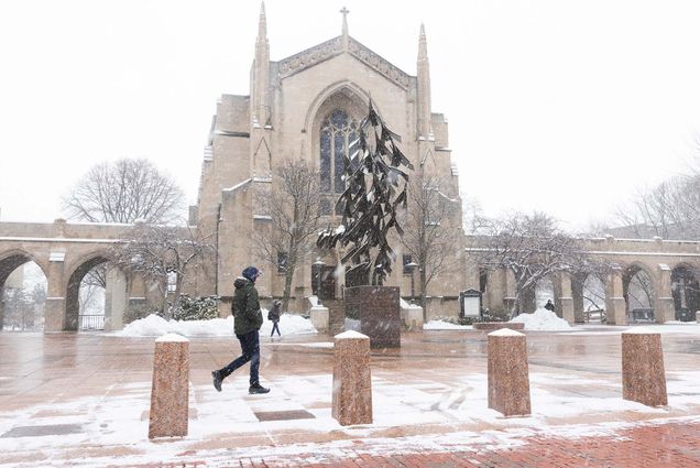Photo: A snowy day in front of Marsh Plaza