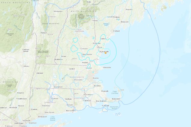 Seismic activity map. A 3.8 magnitude earthquake in Maine was felt throughout much of coastal New England—including at Boston University.