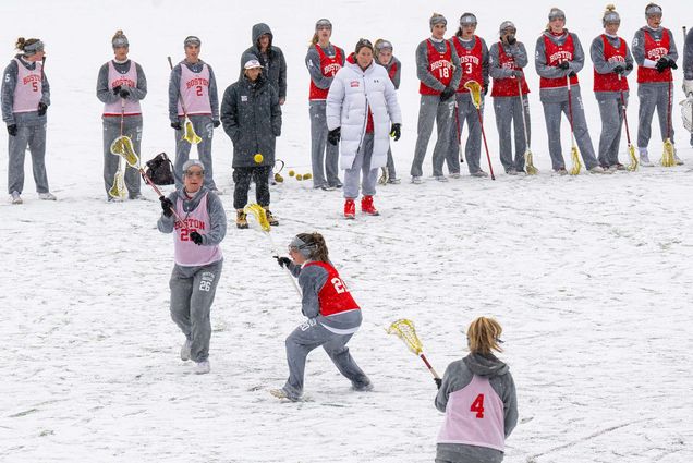 Photo: The BU Women's Lacrosse team practicing in the snow