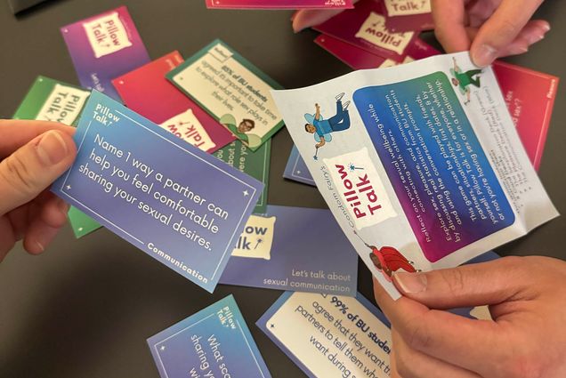 Photo: Question cards from BU SHS's "Pillow Talk" card game