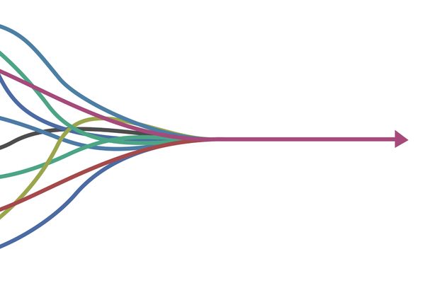 Graphic: Multiple colorful arrows converge into one