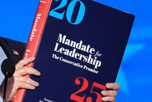 Photo: A copy of Project 2025 is held during the Democratic National Convention, Aug. 21, 2024, in Chicago. (AP Photo/J. Scott Applewhite, File)