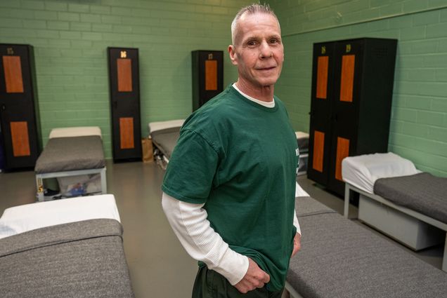 Photo: An older male inmate with white hair pictured inside of a Massachusetts jail