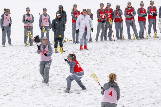 Photo: The BU Women's Lacrosse team practicing in the snow