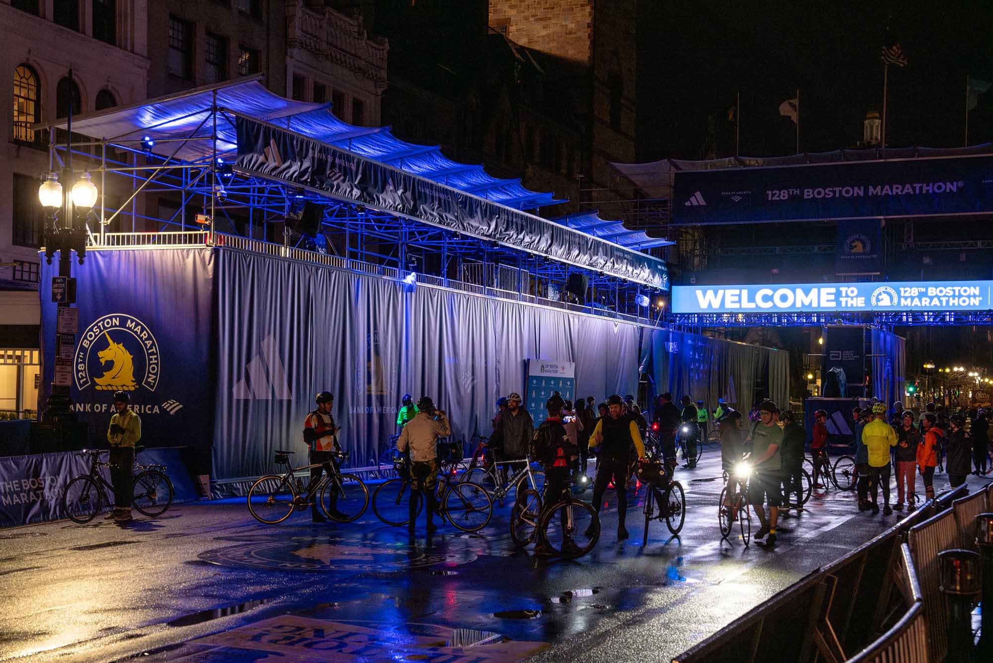 Photo: The finish line for the Boston Marathon Midnight Marathon bike run.
