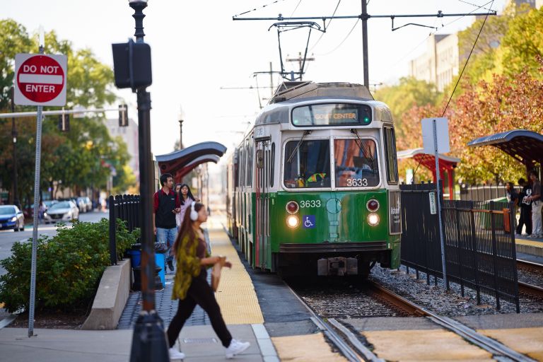 Green B-Line Trolly at Station