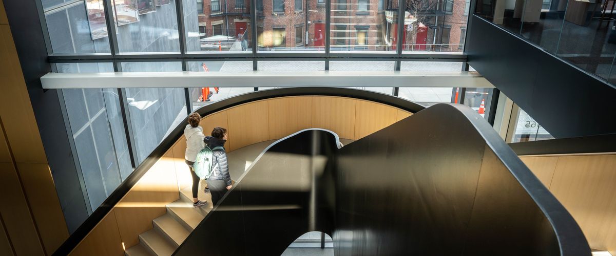 Interior view of stairwell in Computing and Data Science Building