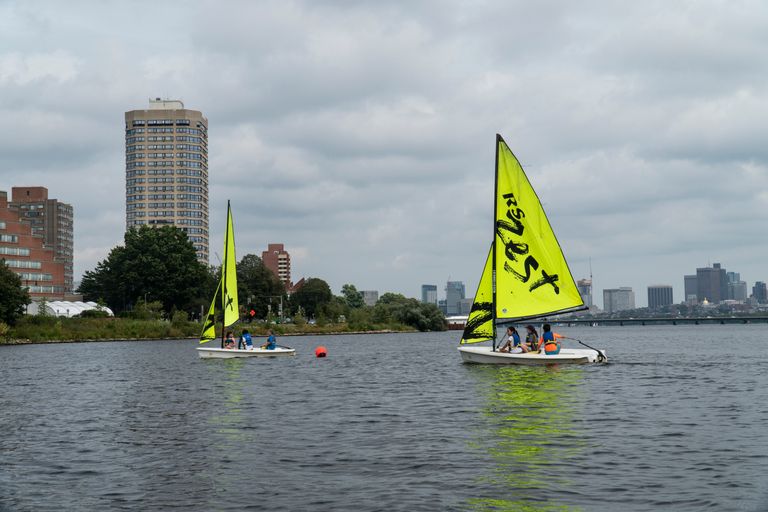 Sailboats on the Charles River with Boston in the background