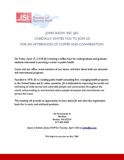 Coffee  Conversation at JSI invite - spring 2016
