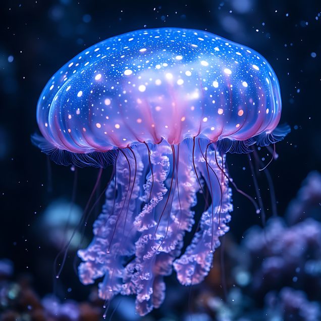 Beautiful deep sea jellyfish floating high resoluti在 picture