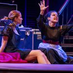 Ella Benjamin (CFA’25) as Desdemona (left) and Lana Breheney (CFA’25) as Emilia in CFA’s DESDEMONA a play about a handkerchief, which runs at the Joan & Edgar Booth Theater April 16 to 19.