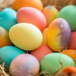 Photo: A basket of colorful dyed eggs.