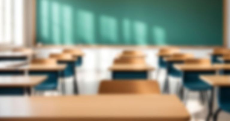empty desks in a classroom