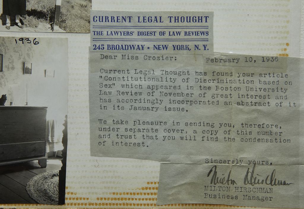 A clipping from a letter to Blanche Crozier ('33) from Milton Hirschman, the business manager of Current Legal Thought