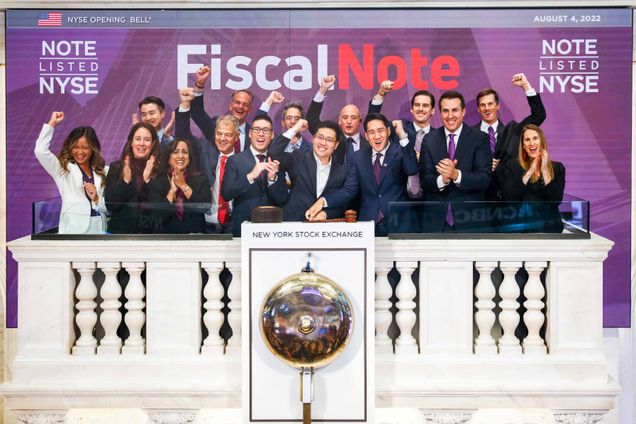 FiscalNote executives ring the opening bell of the New York Stock Exchange