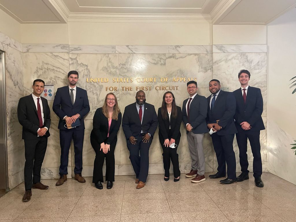 Grant Owen, Michael St. Germain, Sophie Lovering, Eron Hackshaw, Emma Bowler, Alejandro Perez, Joel Paulson, and Matthew Ierardi at the US Court of Appeals for the First Circuit in Puerto Rico.