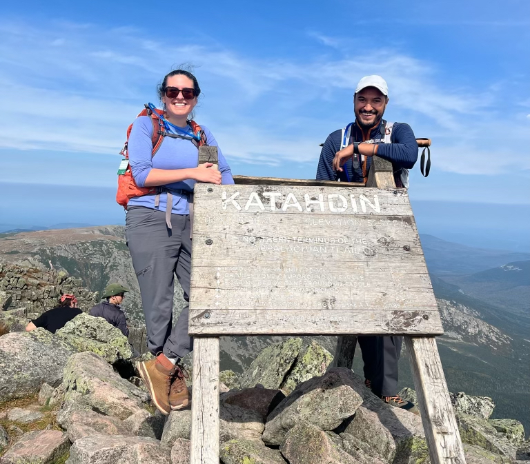 Keenan Hunt-Stone and fiancée Christina Castedo at the top of Mount Katahdin.