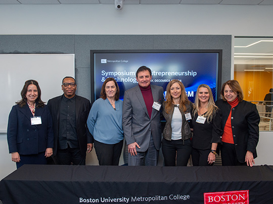 Presenters at the second annual Symposium on Entrepreneurship & Technology pose for a group photo