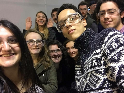 Group selfie with classmates in Boston.