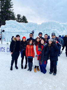 Visiting a New England ice castle with friends.