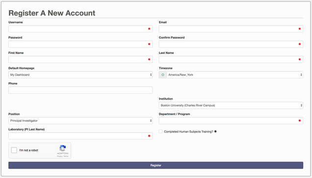Example of the registration form.
