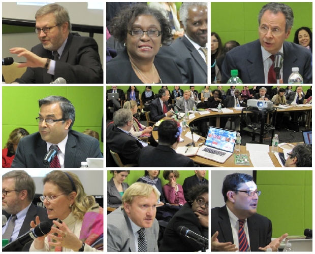 RioPlus20-PrepCom-1 (L to R): Amb. Carsten Staur (Denmark), Sen. Elizabeth Thompson (Barbados), Dr. André Aranha Corrêa do Lago (Brazil), Dr. Asad Khan (Pakistan), a view of the room, Amb. Irene Freudenschuss-Reichl (Austria), Dr. Bradnee Chambers (UNEP), Prof. Adil Najam (BU Pardee Center)