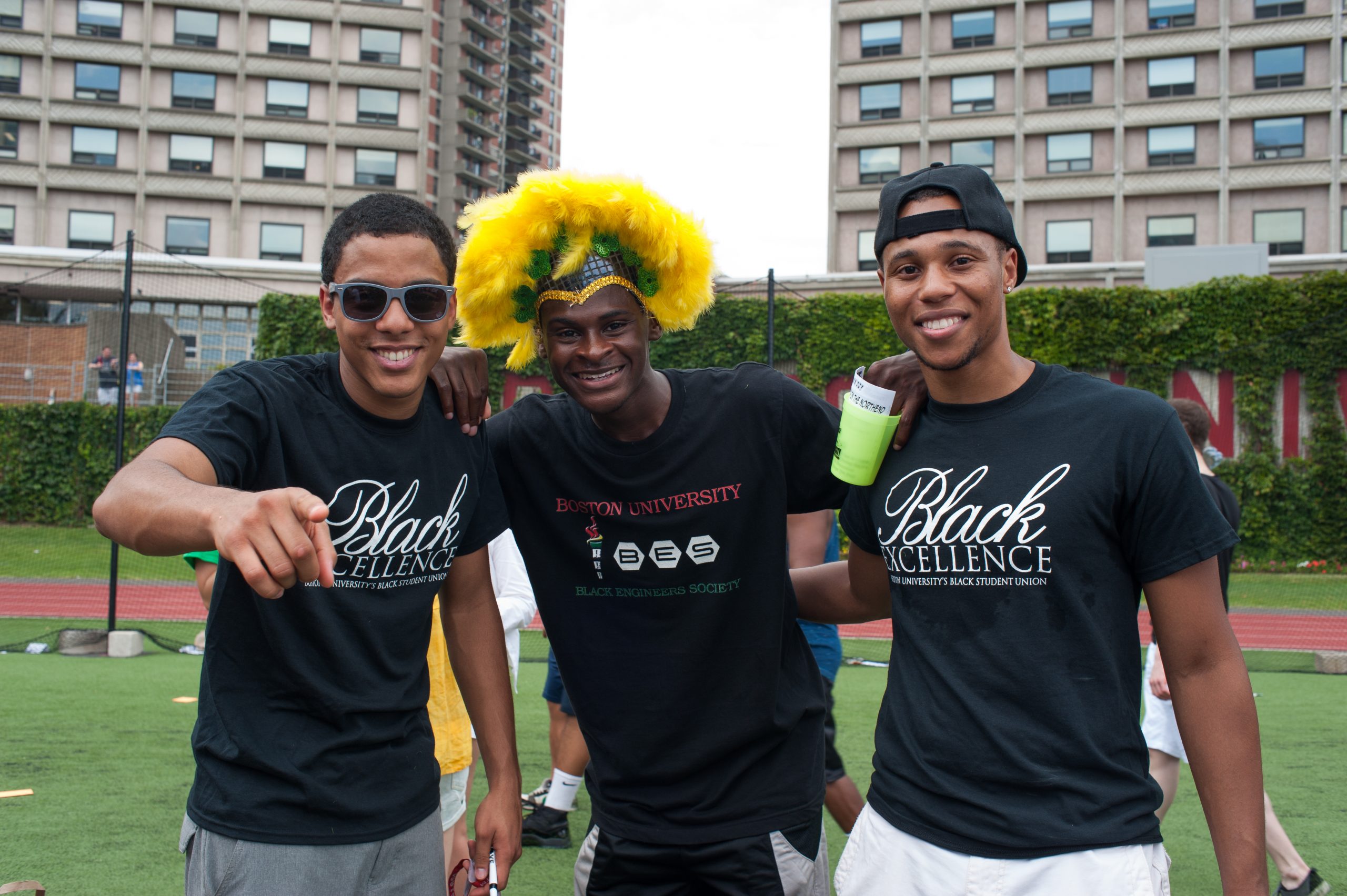 Igor De Paula ENG'16, Fritz Jolivian ENG'17, William Belt COM'16 at the Splash event on Nickerson Field.