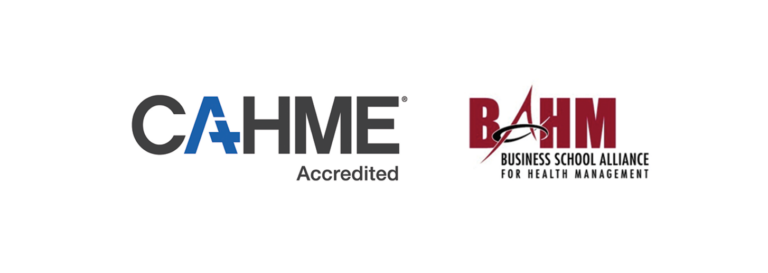 CAHME Accredited logo and the BAHM Business School Alliance logo.