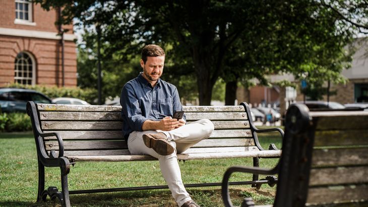 Portrait of Sargent College Assistant Professor, Department of Occupational Therapy, Dan Fulford, PhD in Needham, MA on July 31, 2020. Photo by Chris McIntosh for Boston University Photography
