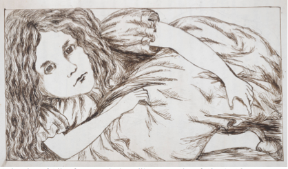 A drawing of Alice from Lewis Carroll’s manuscript of 爱丽丝的地下历险记, written between 1862-64 (© The British Library Board).