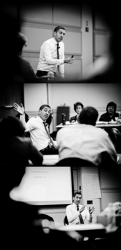 Sandro Galea speaking at a Mid-Career Leadership Program. His rules: communicate relentlessly, share credit, listen, and construct a pragmatic vision. “Vision without execution is hallucination,” he says. Photos by Jackie Ricciardi