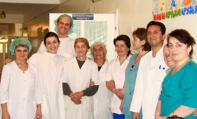 Fatima and Karsten Lunze, second and third from left, with colleagues in the North Caucasus.