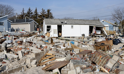 Rubble and damaged houses in New York after Hurricane Sandy