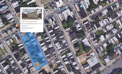 Shape-Up interface showing a satellite view of a neighborhood in Philadelphia with one block highlighted