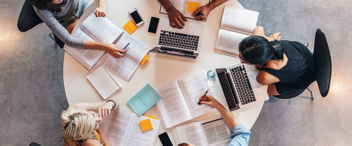 University students doing group study