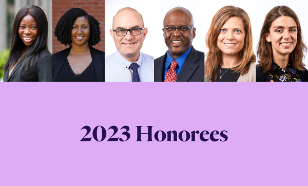 A series of headshots of (from left to right): Tomeka Frieson, Jacqueline Hicks, Patrick Kinney, Michael Saunders, Jacey Greece, and Nina Cesare