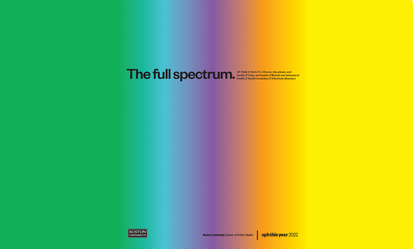 Cover of the SPH This Year 2022 Magazine, a vertical spectrum of colors from green through yellow