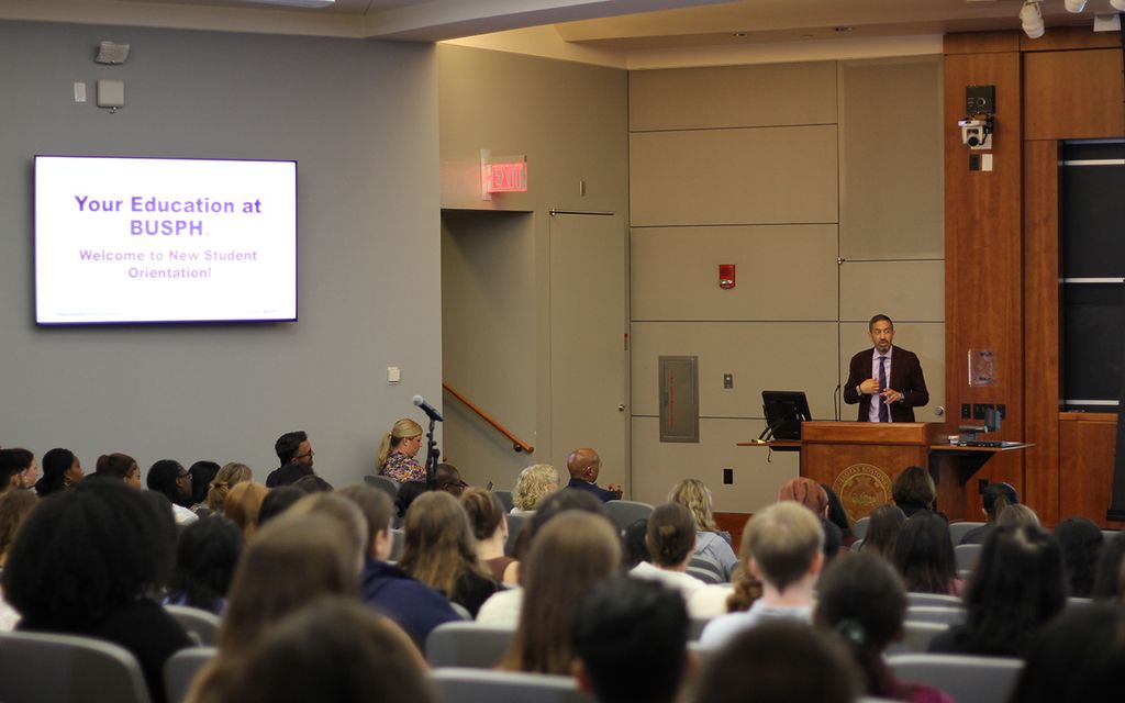 Dean Galea welcomes students to an introductory meeting with other deans