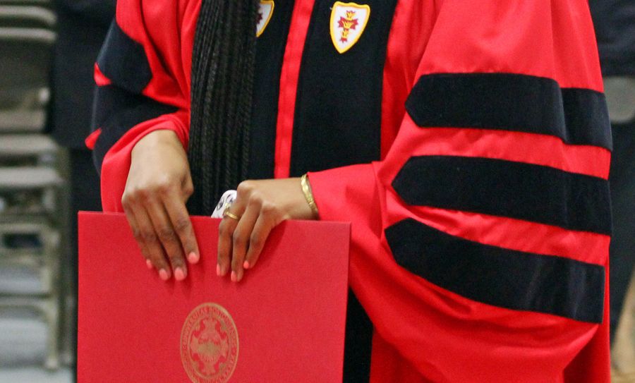 Stripes on the gown of an SPH DrPH graduate