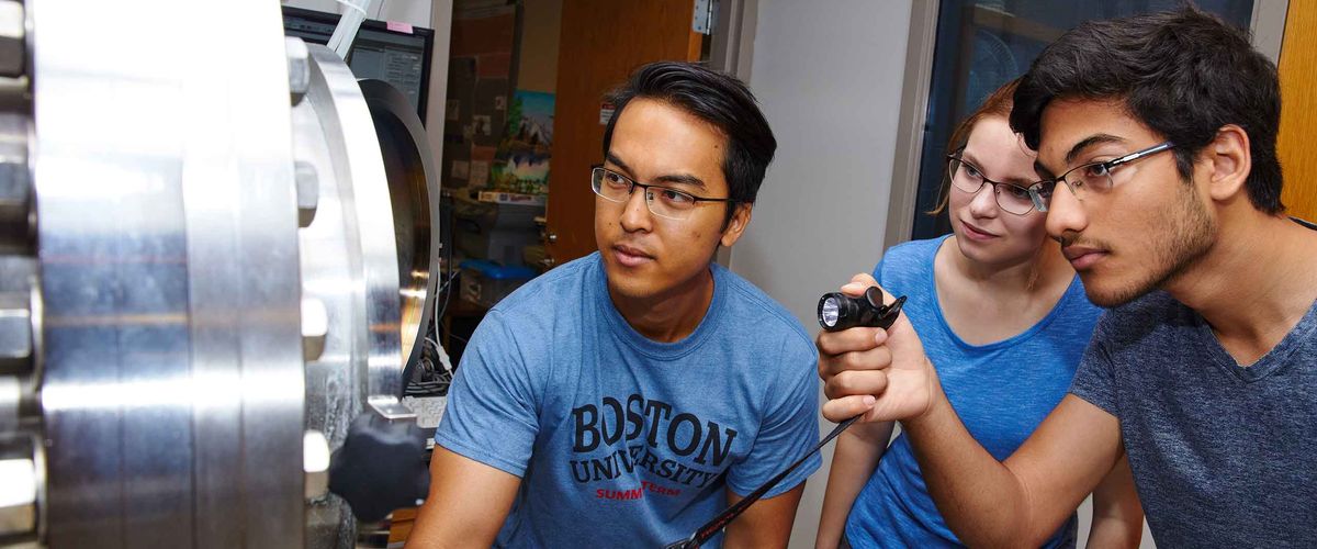 Boston University summer school students experimenting