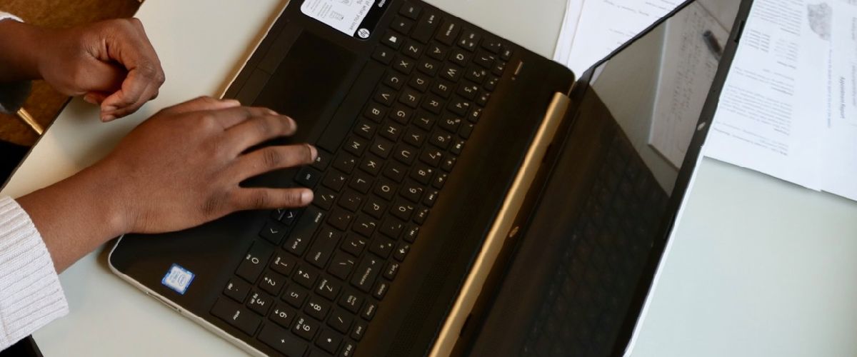 A student uses a laptop
