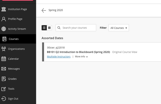 Blackboard Ultra Course List