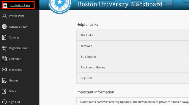Blackboard Ultra Institution Page