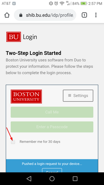 MyBUworks Android device DUO two step remember me for 30 days option